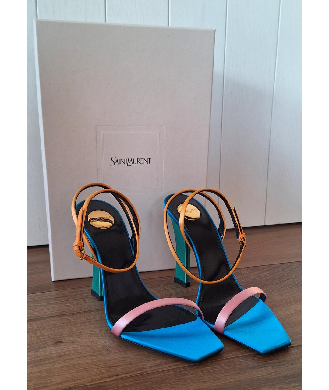 SAINT LAURENT Бирюзовые текстильные босоножки, фото 7