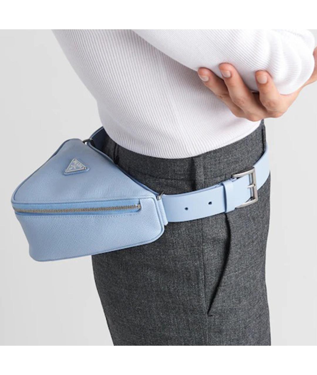 PRADA Голубая кожаная поясная сумка, фото 4