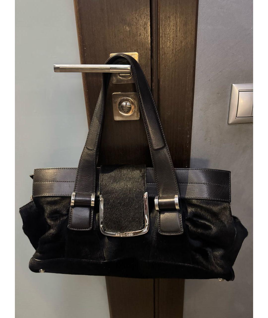 SERGIO ROSSI Черная шерстяная сумка с короткими ручками, фото 2