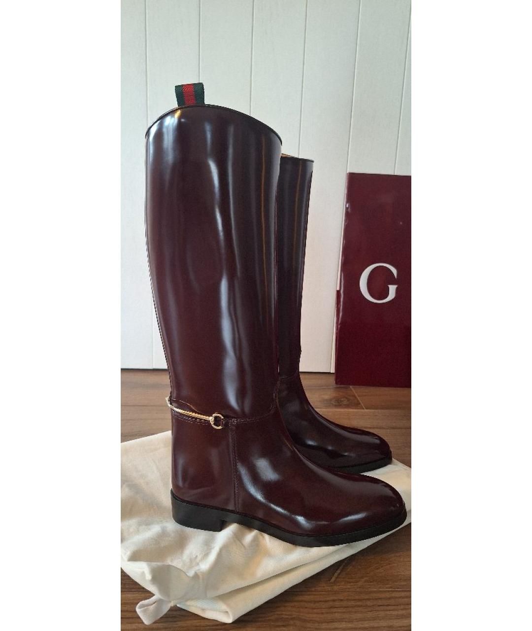 GUCCI Бордовые сапоги из лакированной кожи, фото 5