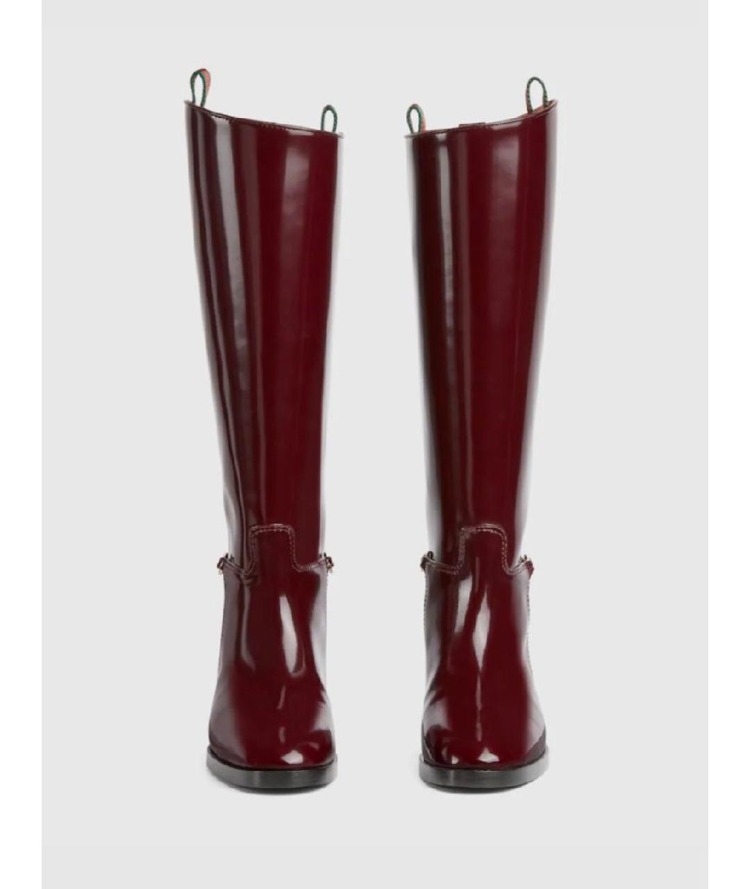 GUCCI Бордовые сапоги из лакированной кожи, фото 2
