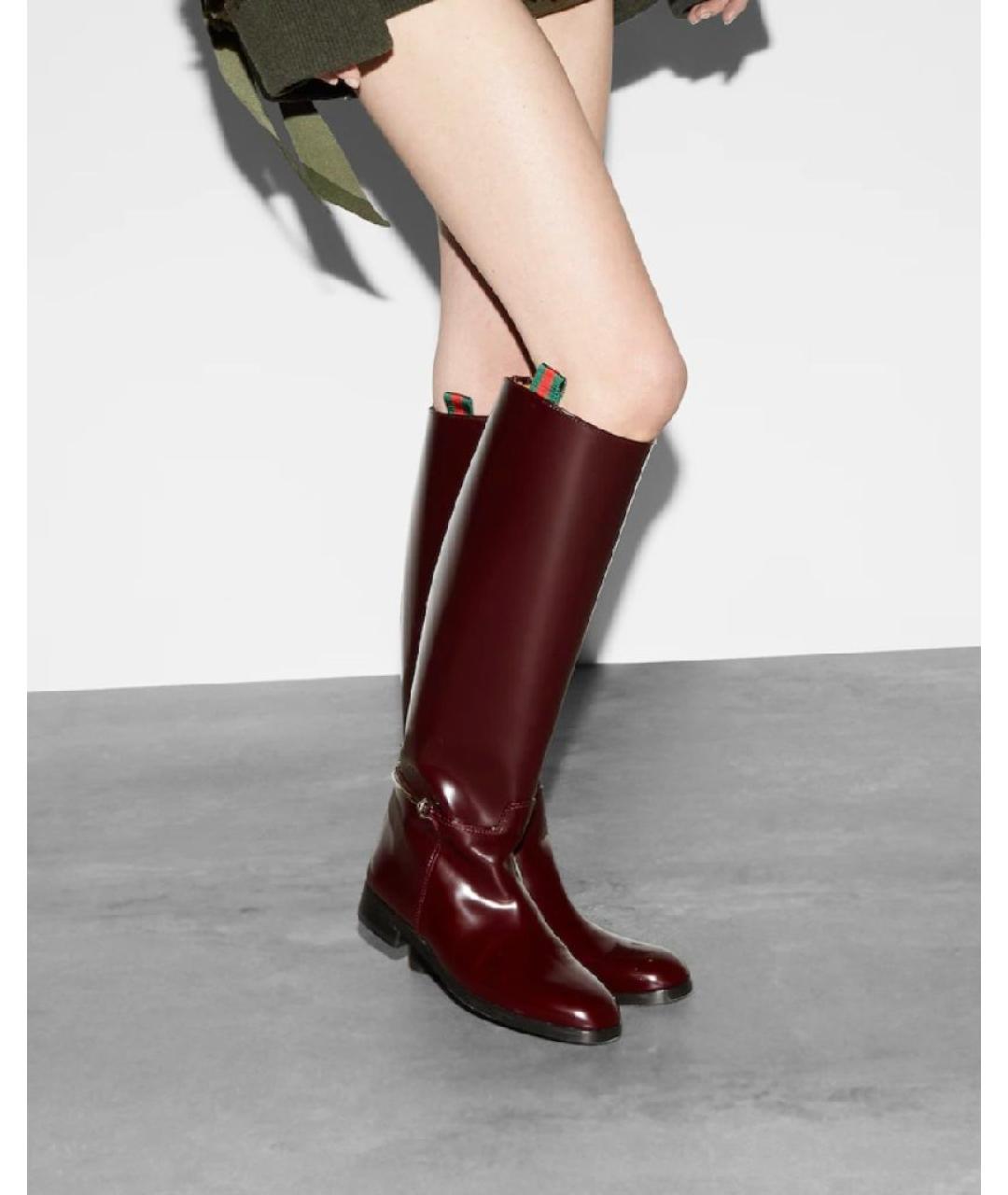 GUCCI Бордовые сапоги из лакированной кожи, фото 3