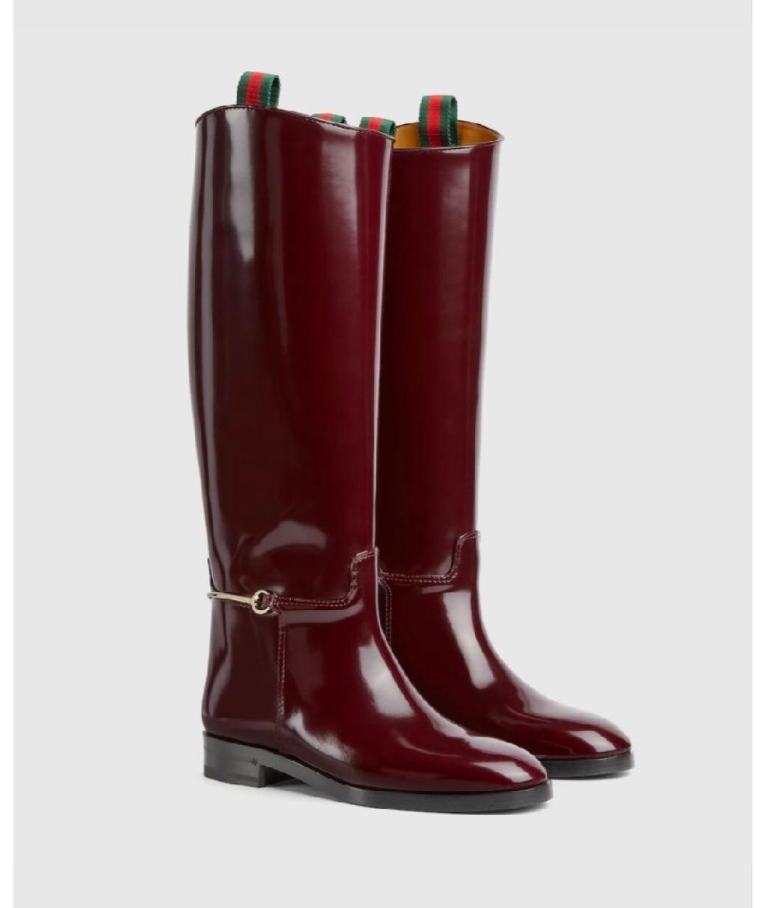 GUCCI Бордовые сапоги из лакированной кожи, фото 10