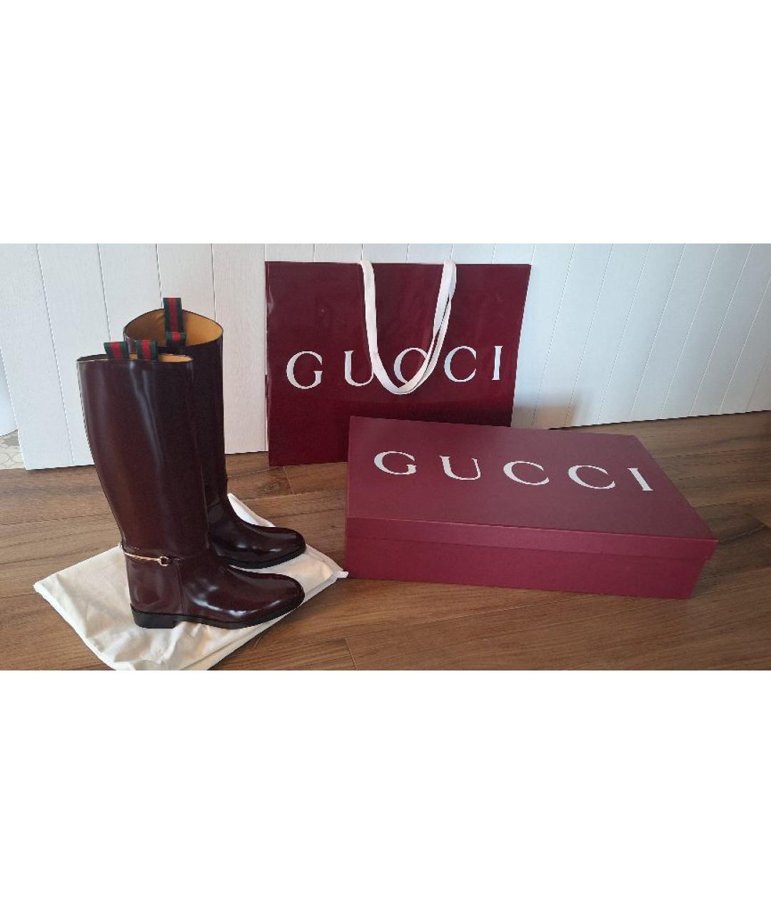 GUCCI Бордовые сапоги из лакированной кожи, фото 6