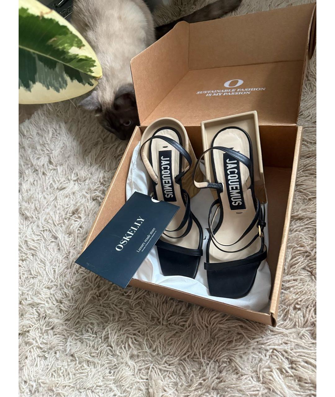 JACQUEMUS Черные кожаные босоножки, фото 5