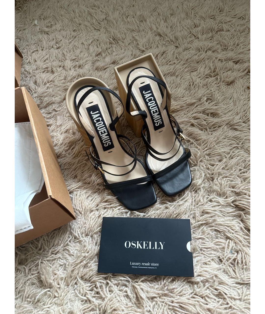 JACQUEMUS Черные кожаные босоножки, фото 6