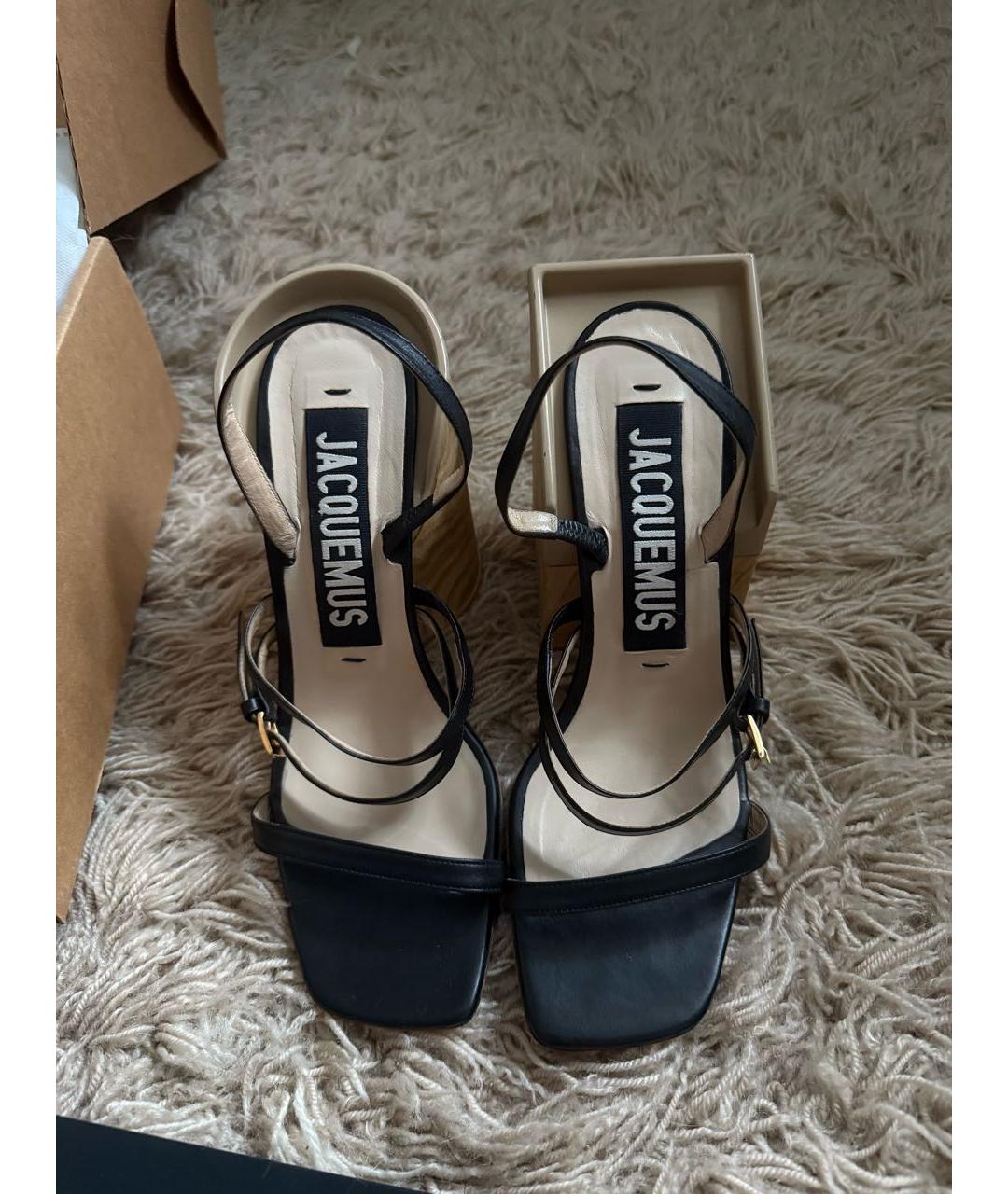 JACQUEMUS Черные кожаные босоножки, фото 2