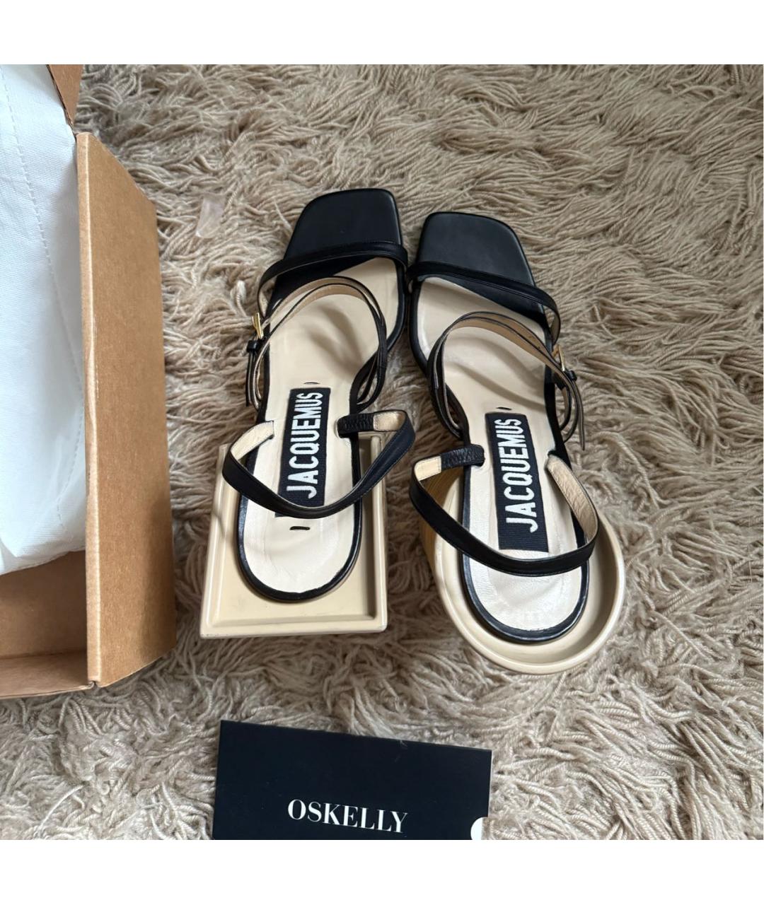 JACQUEMUS Черные кожаные босоножки, фото 3