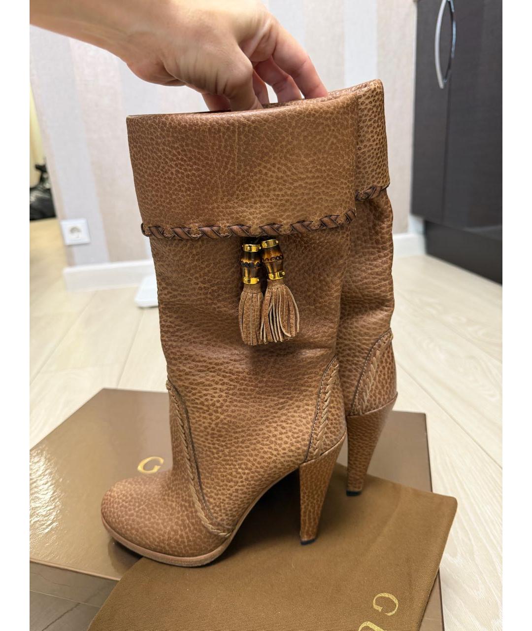 GUCCI Бежевые кожаные сапоги, фото 4