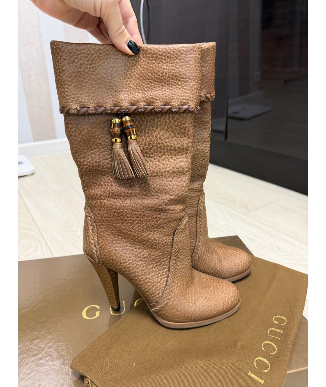 GUCCI Бежевые кожаные сапоги, фото 2
