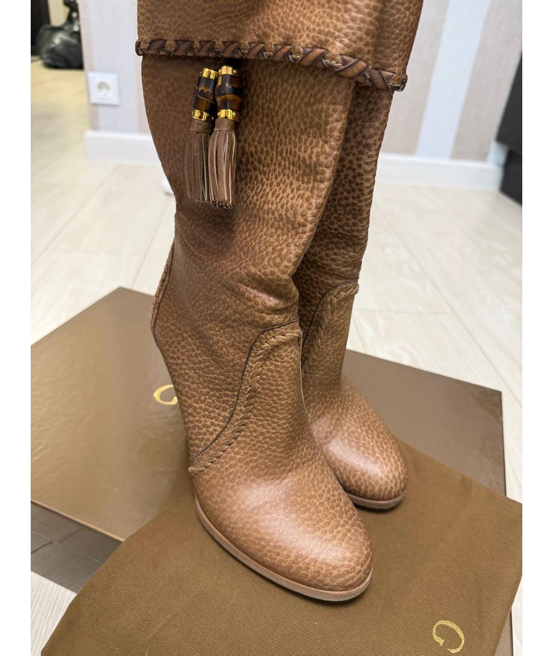 GUCCI Бежевые кожаные сапоги, фото 6