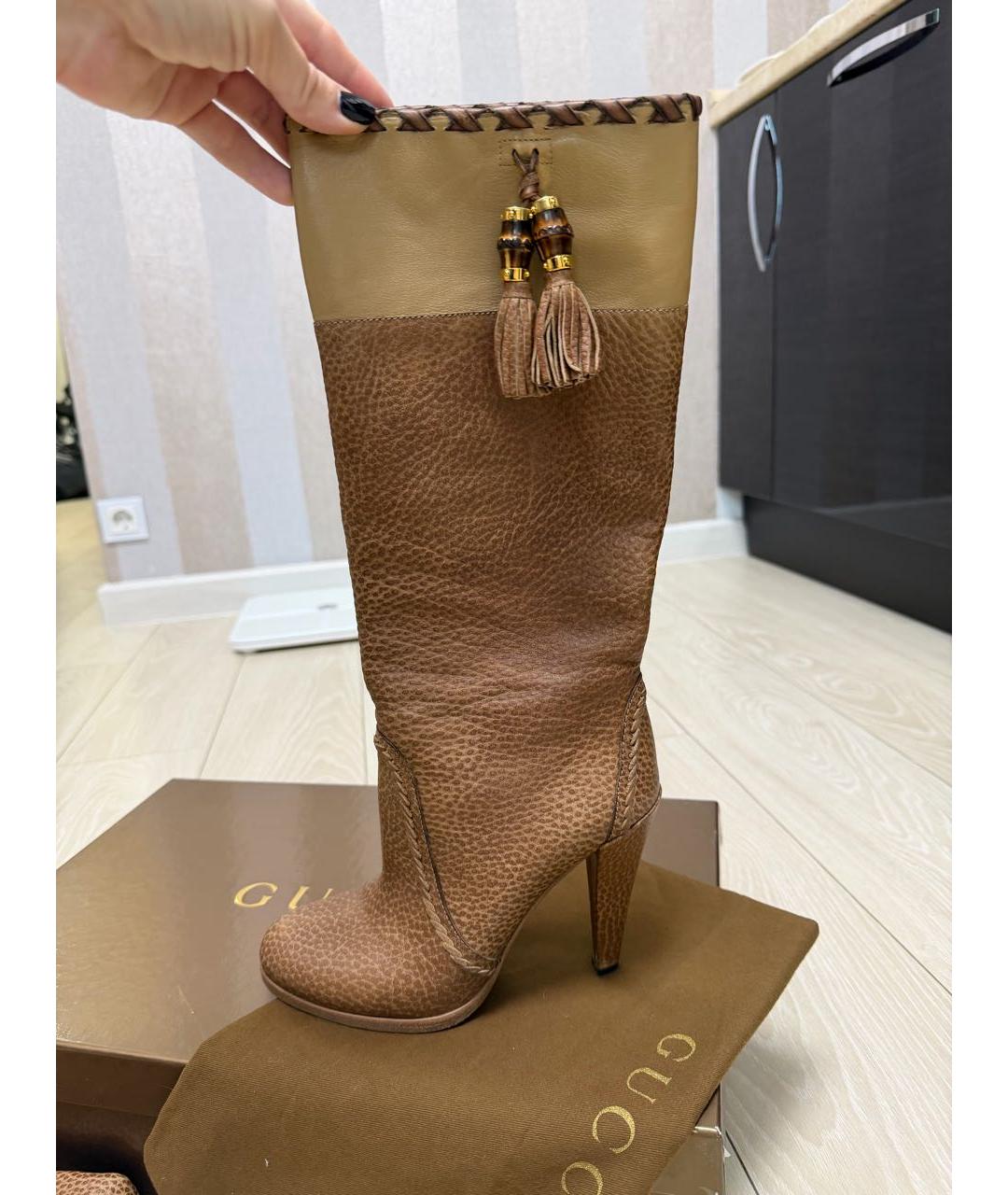 GUCCI Бежевые кожаные сапоги, фото 3