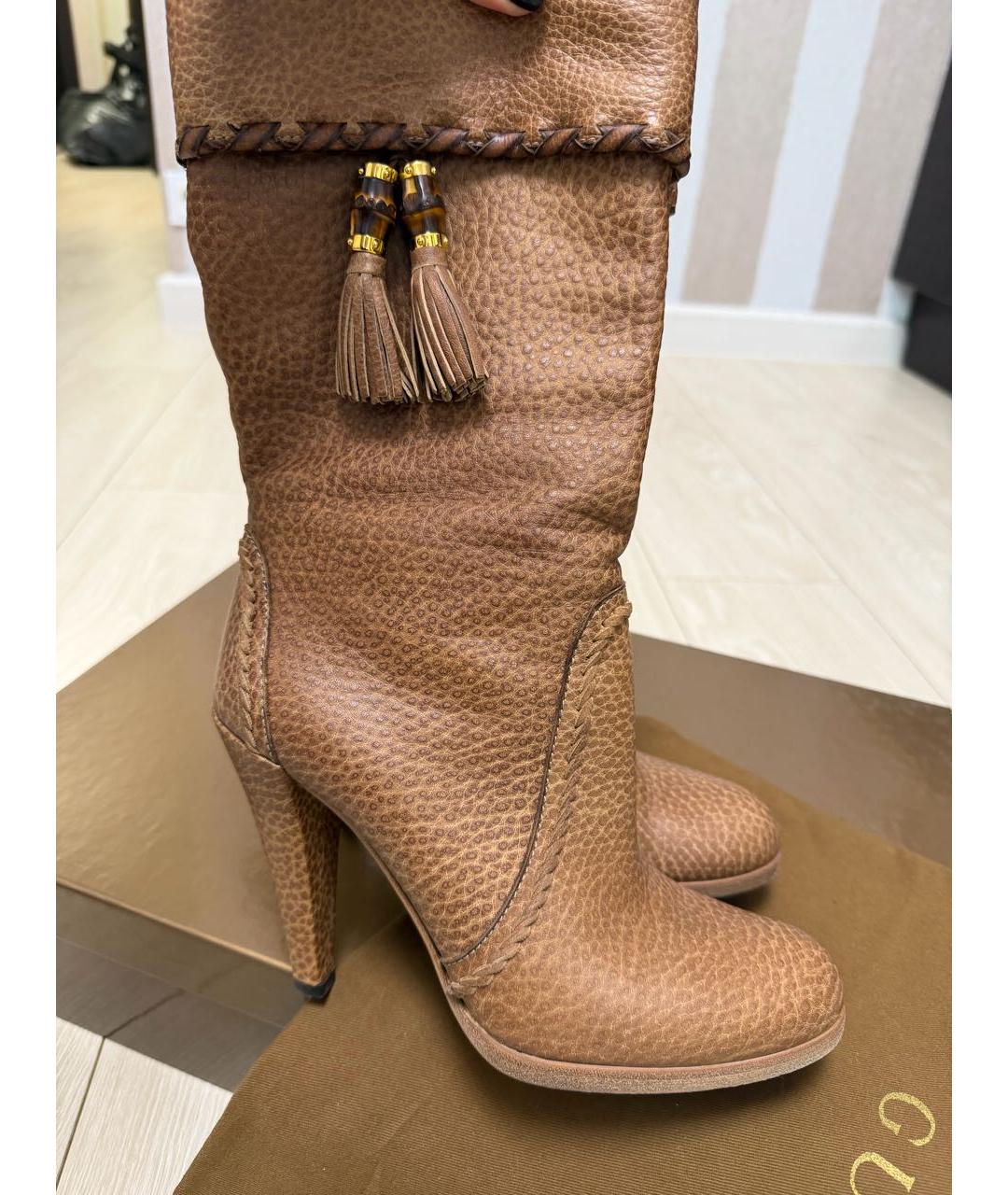 GUCCI Бежевые кожаные сапоги, фото 5