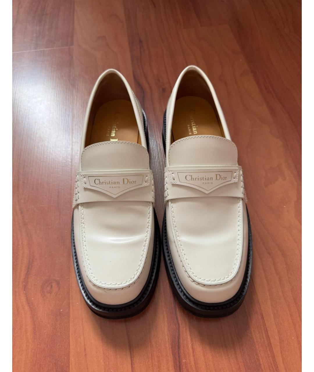 CHRISTIAN DIOR Бежевые кожаные лоферы, фото 2