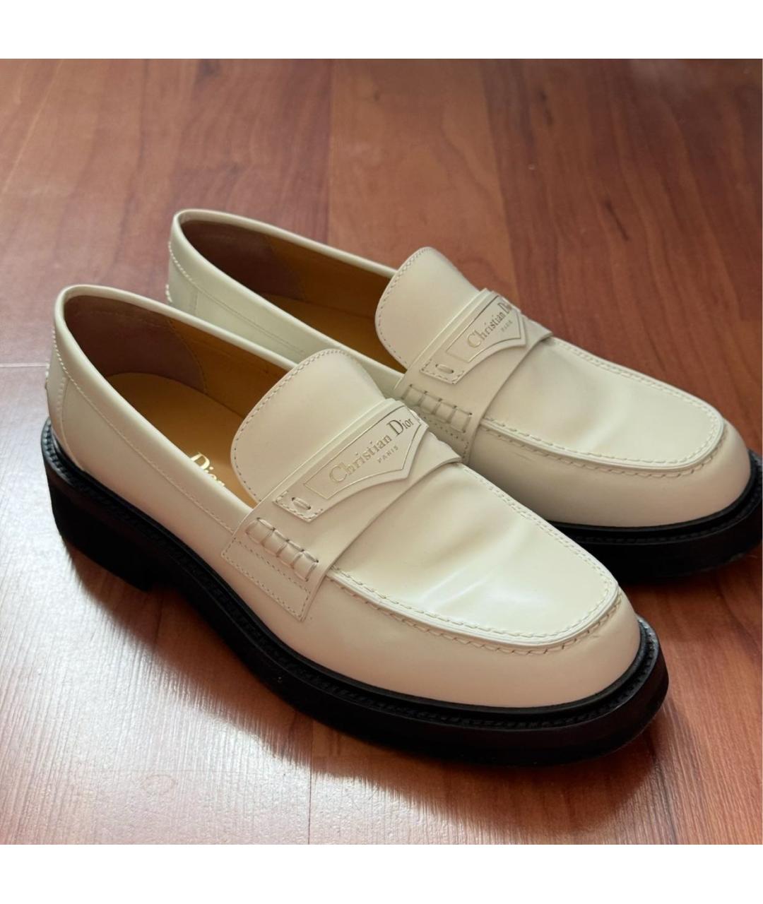 CHRISTIAN DIOR Бежевые кожаные лоферы, фото 3