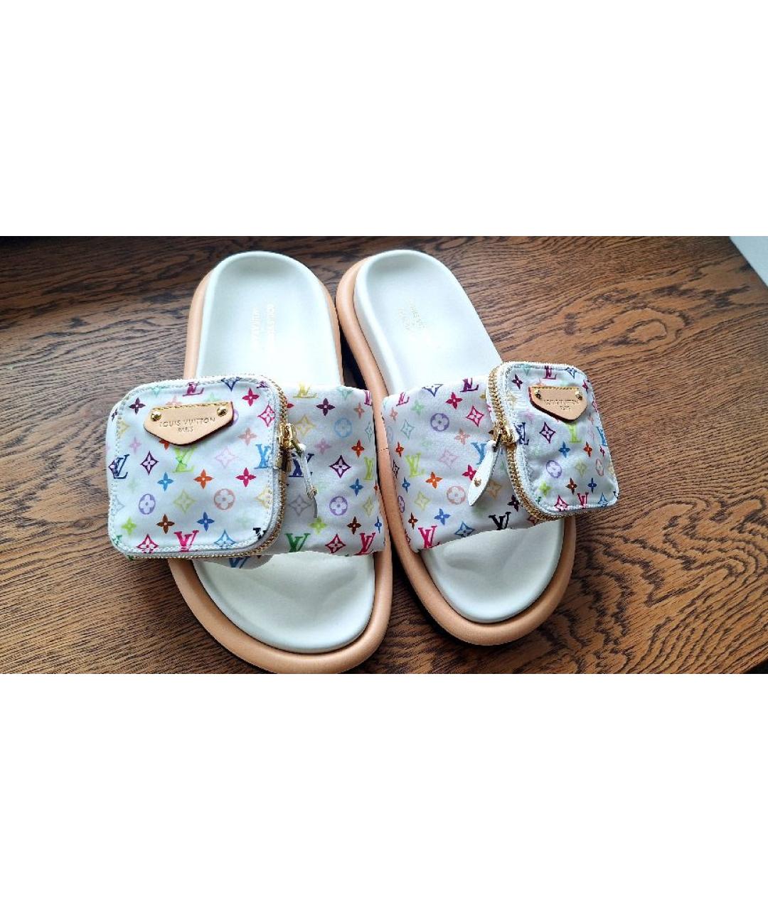 LOUIS VUITTON Белые текстильные шлепанцы, фото 7