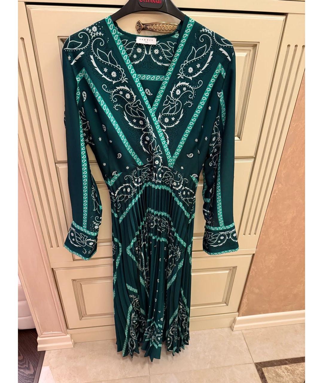 SANDRO Зеленые хлопковое повседневное платье, фото 2