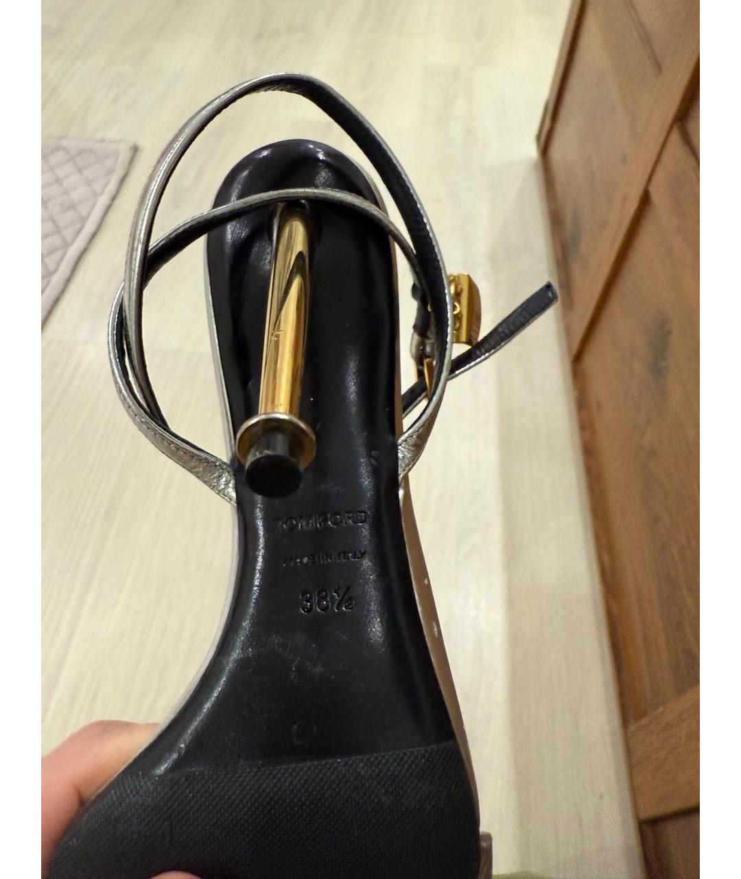 TOM FORD Серебряные кожаные босоножки, фото 5