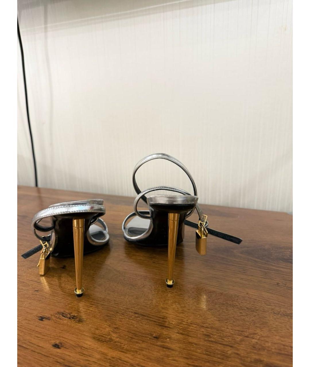 TOM FORD Серебряные кожаные босоножки, фото 4