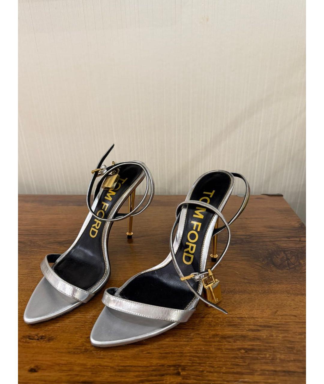 TOM FORD Серебряные кожаные босоножки, фото 3