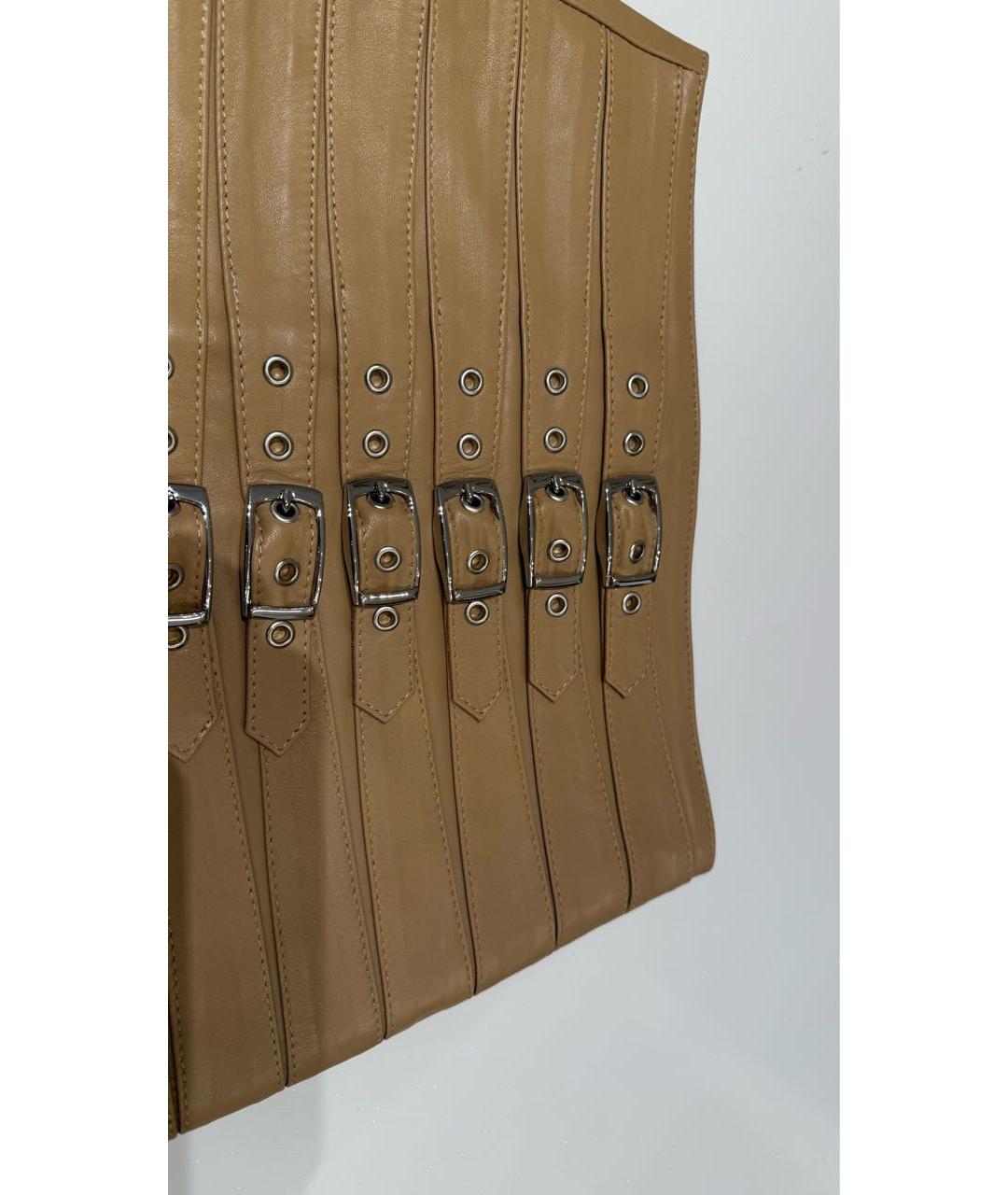 MANOKHI Бежевая кожаная юбка мини, фото 2