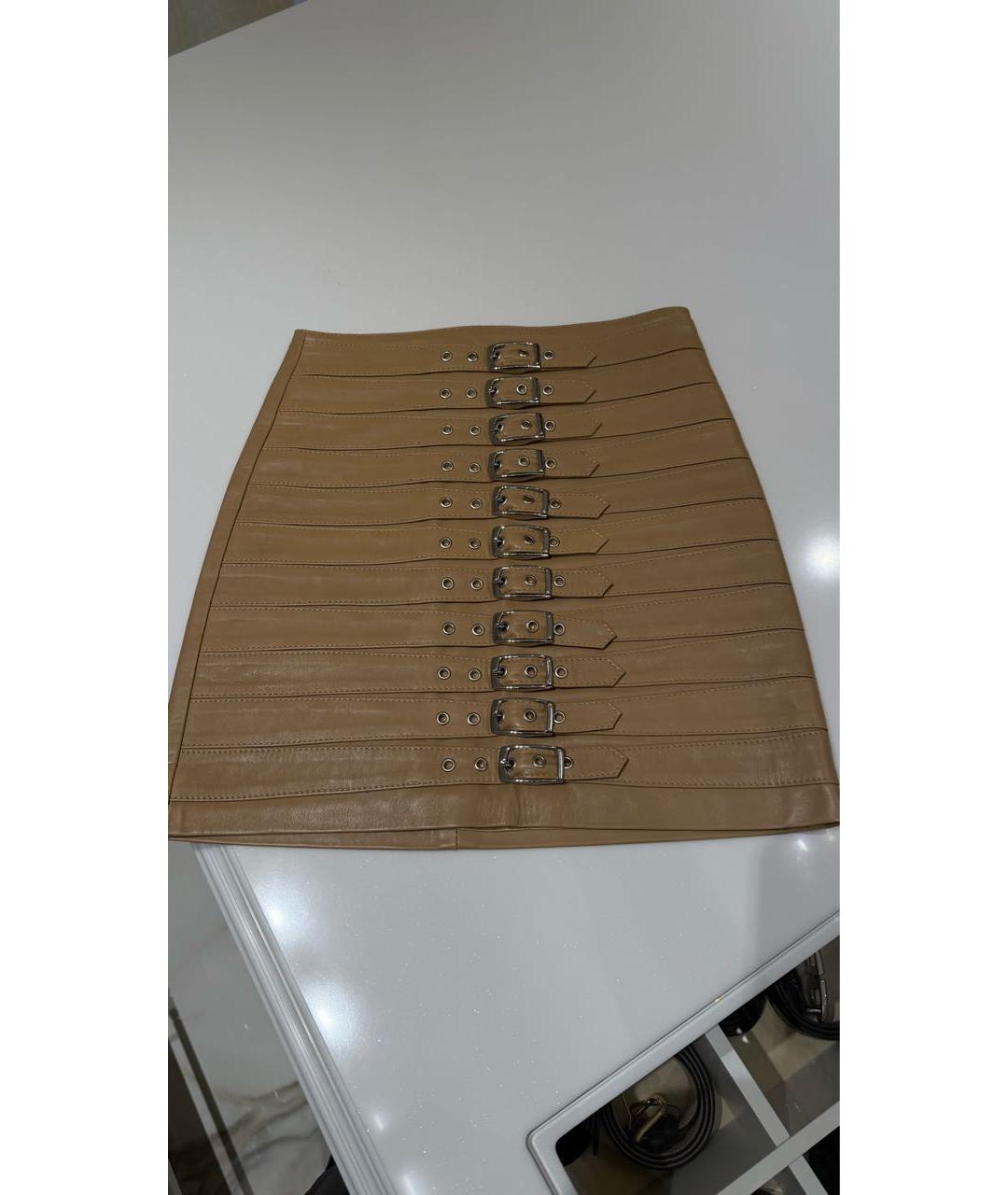 MANOKHI Бежевая кожаная юбка мини, фото 4