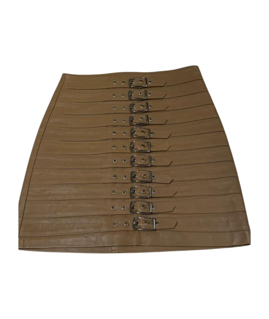 MANOKHI Бежевая кожаная юбка мини, фото 1
