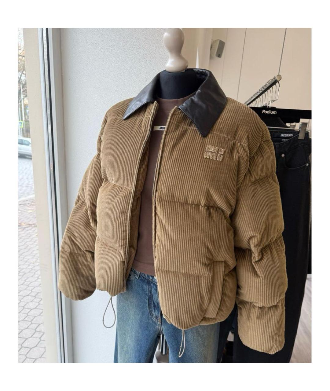 MIU MIU Бежевый хлопковый пуховик, фото 4