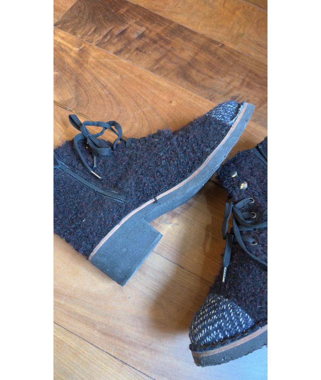 CHANEL Темно-синие текстильные ботинки, фото 4