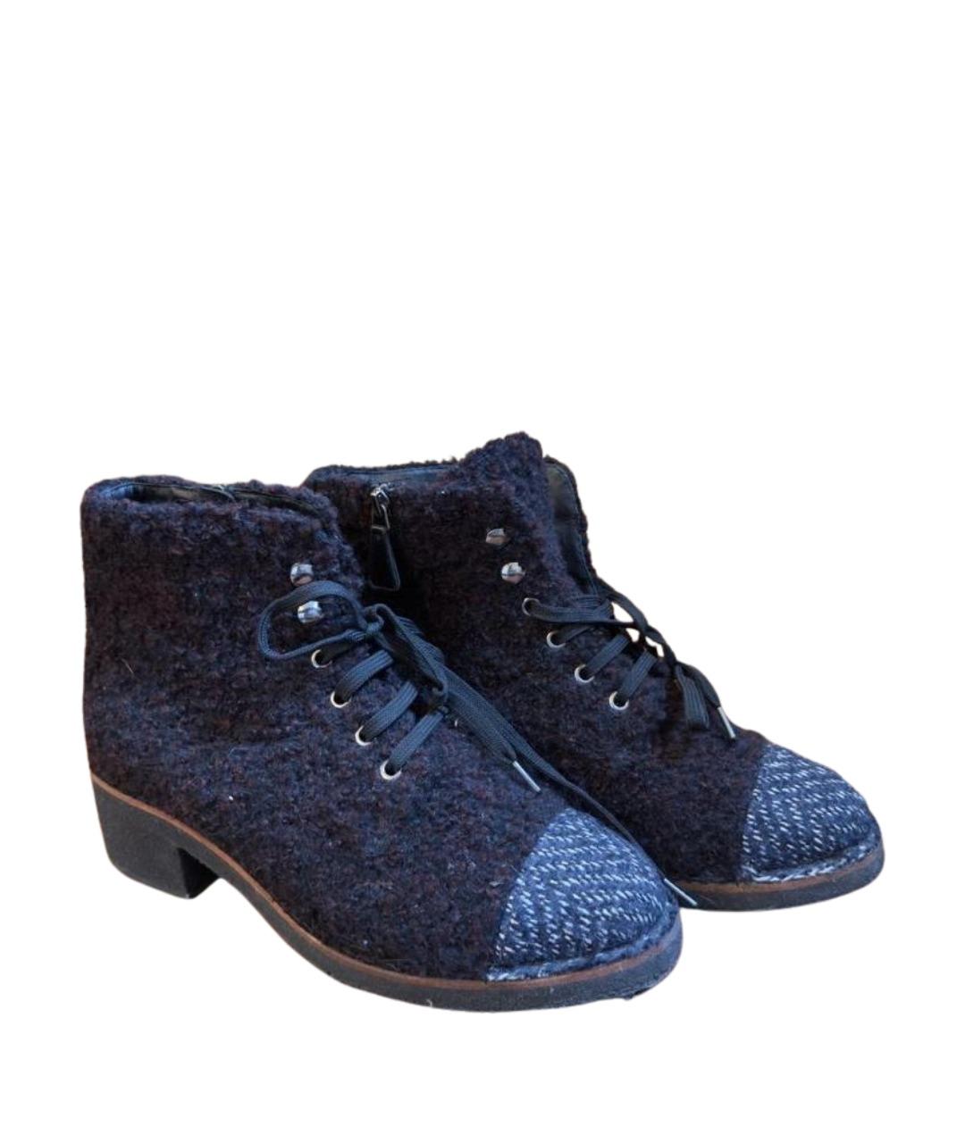 CHANEL Темно-синие текстильные ботинки, фото 1