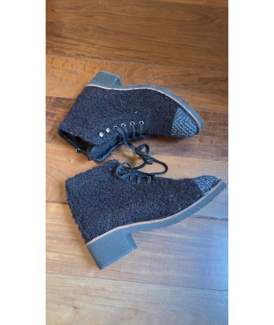 CHANEL Темно-синие текстильные ботинки, фото 2