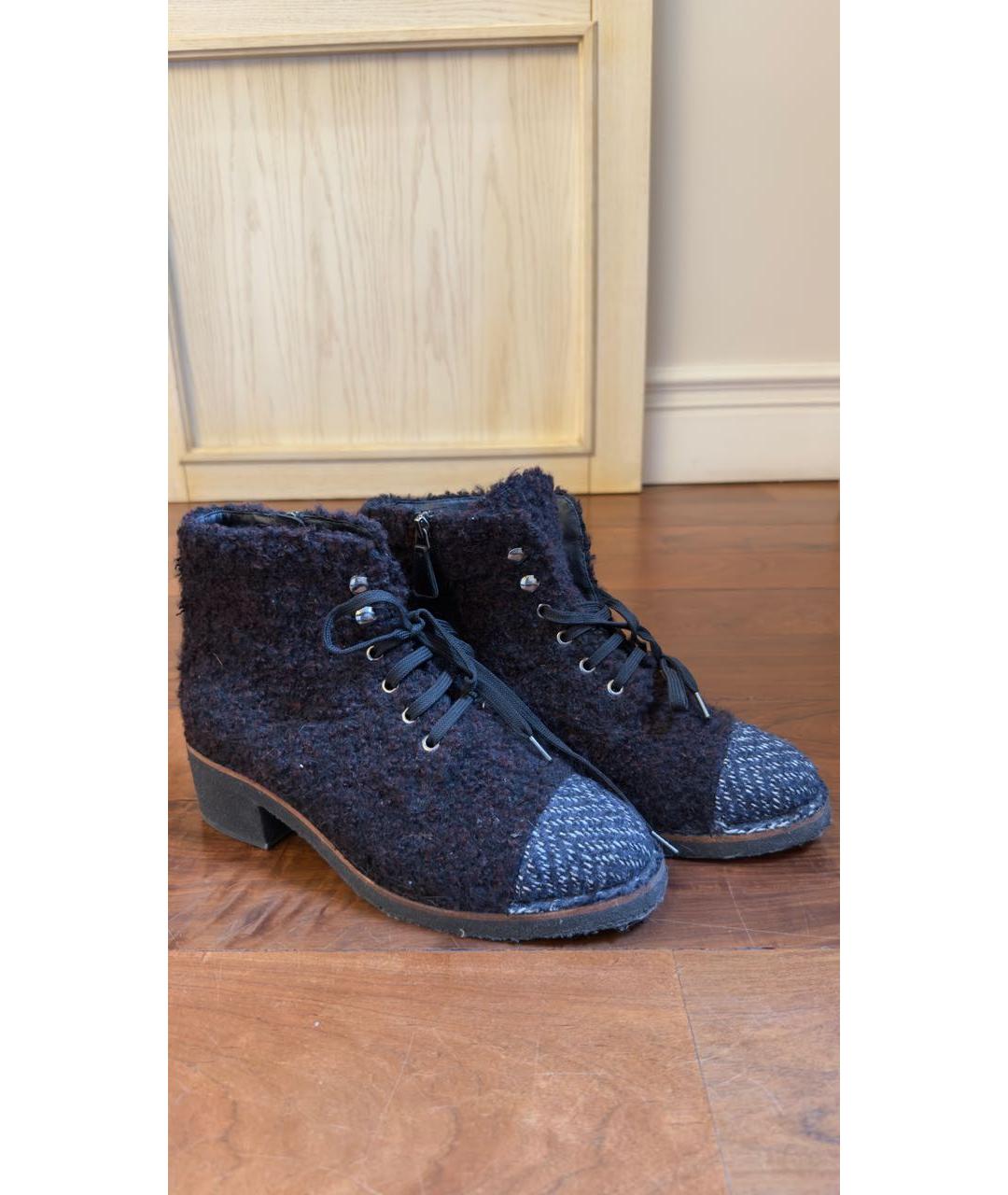 CHANEL Темно-синие текстильные ботинки, фото 9