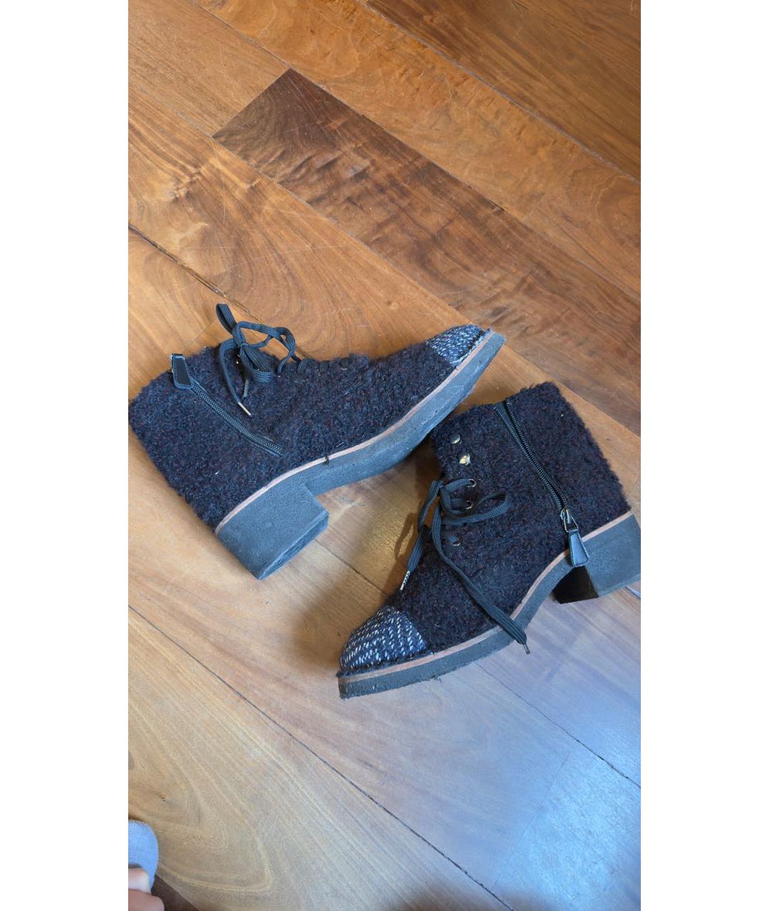 CHANEL Темно-синие текстильные ботинки, фото 5