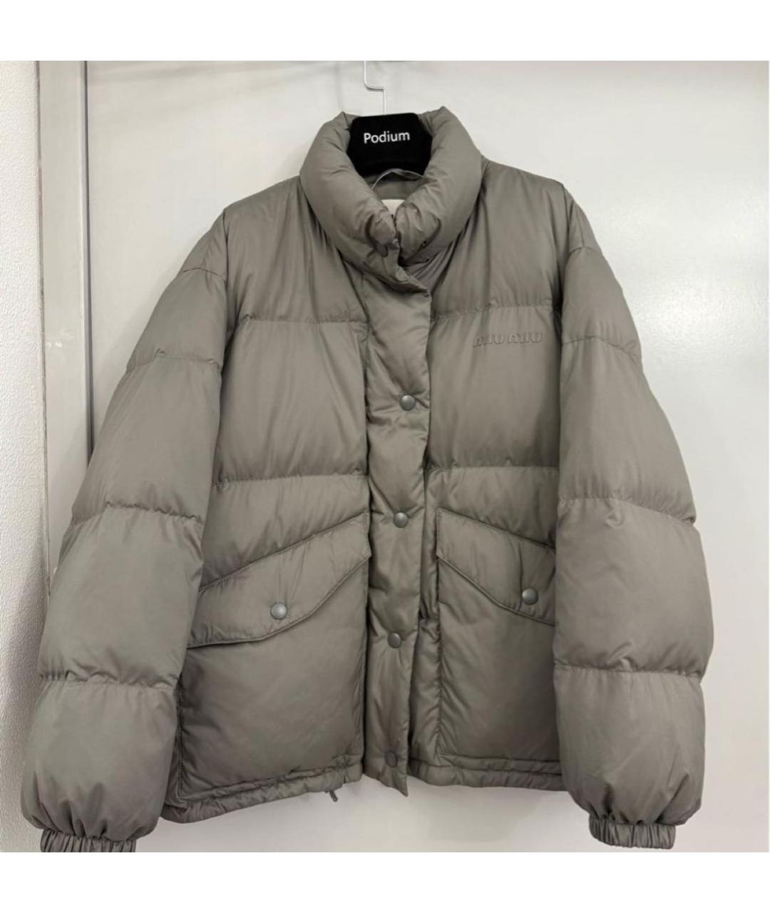 MIU MIU Серый полиэстеровый пуховик, фото 6