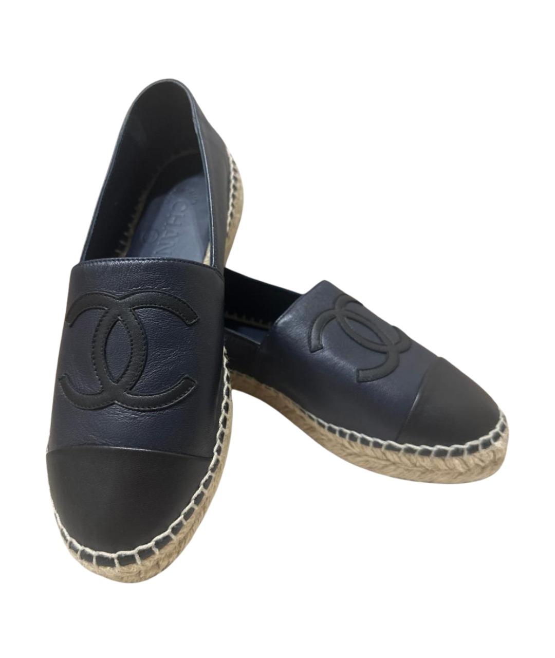 CHANEL Темно-синие кожаные эспадрильи, фото 1