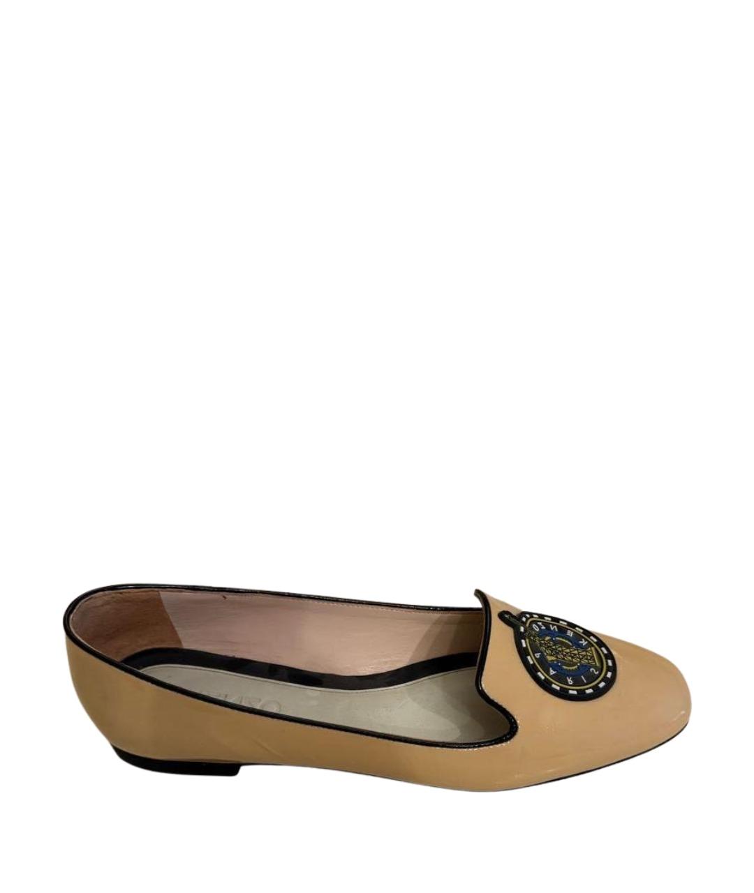 KENZO Бежевые лоферы из лакированной кожи, фото 1