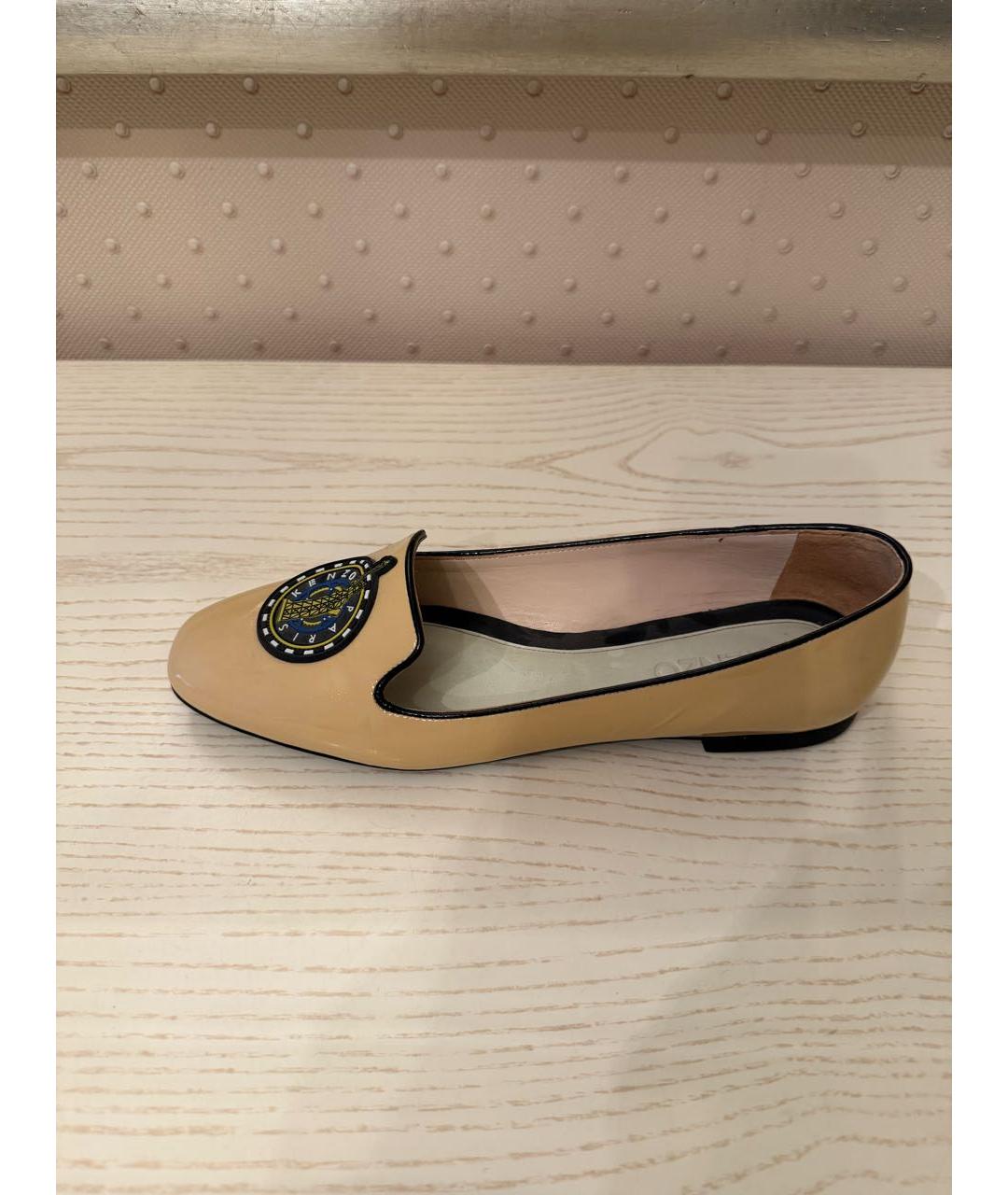 KENZO Бежевые лоферы из лакированной кожи, фото 9