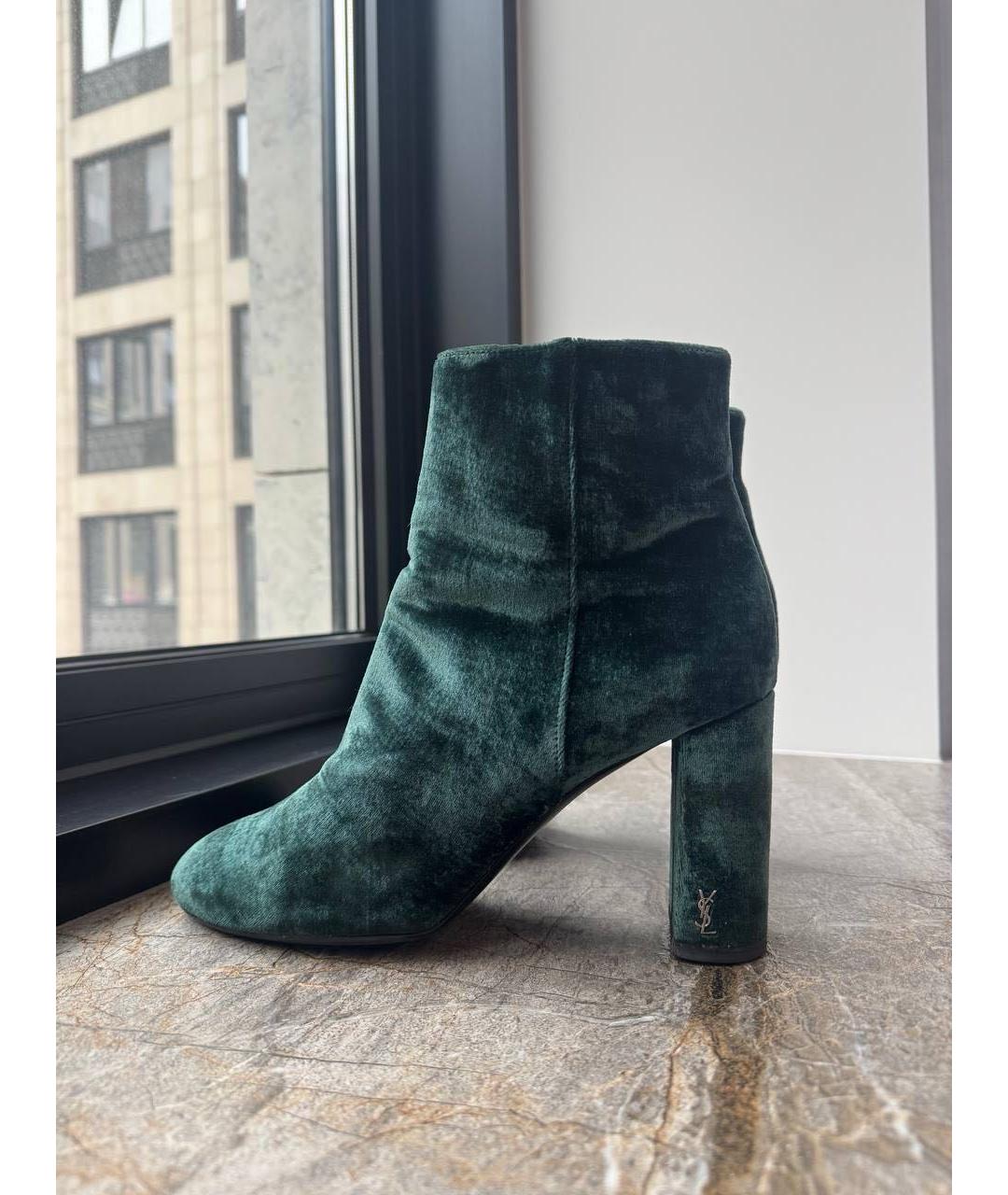 SAINT LAURENT Зеленые бархатные ботинки, фото 6