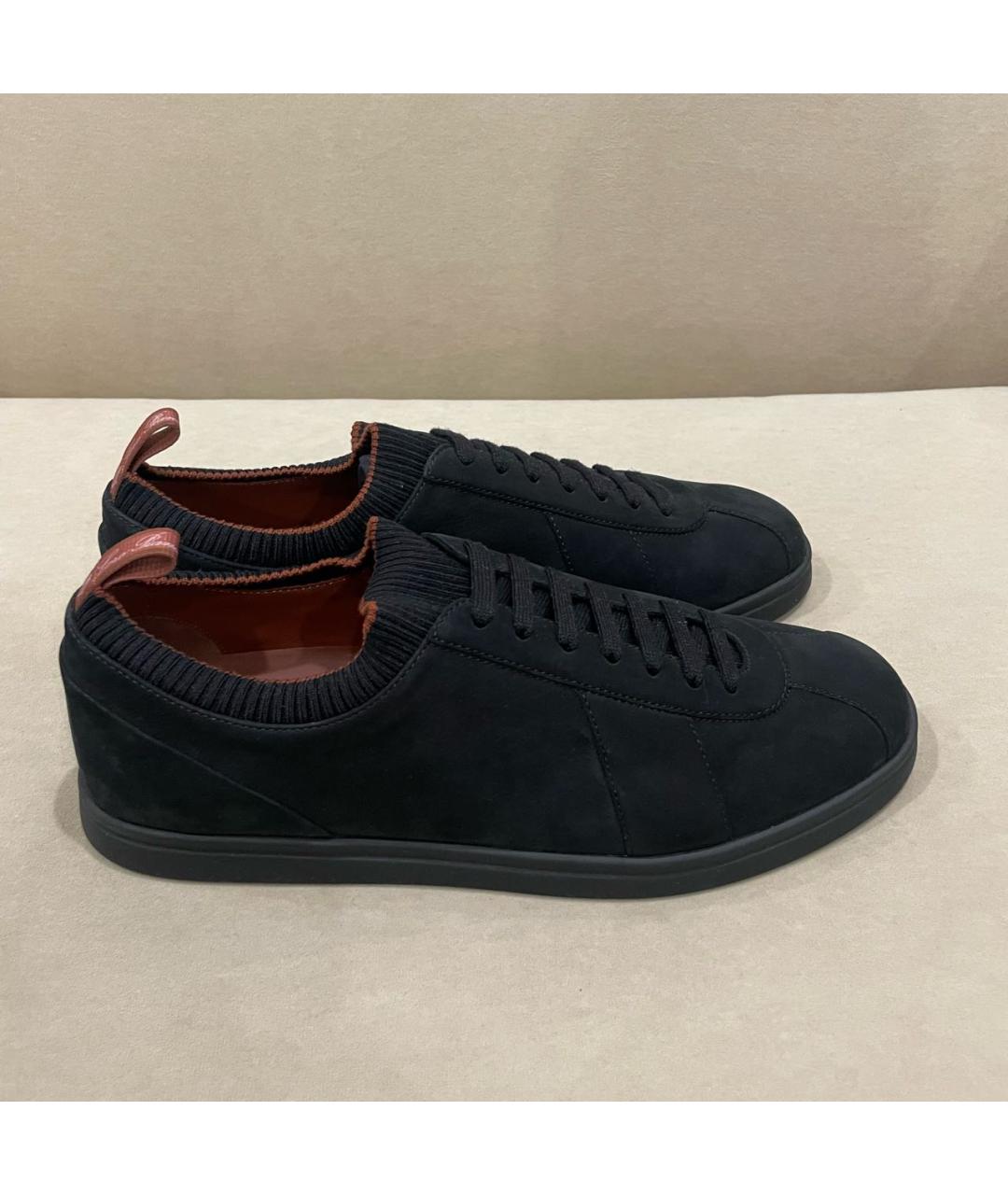 LORO PIANA Черные нубуковые низкие кроссовки / кеды, фото 6