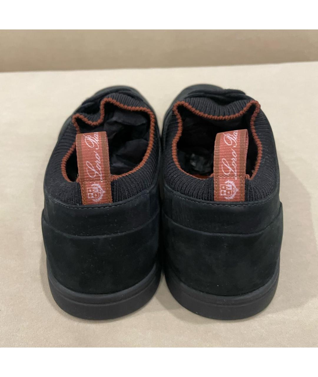 LORO PIANA Черные нубуковые низкие кроссовки / кеды, фото 4