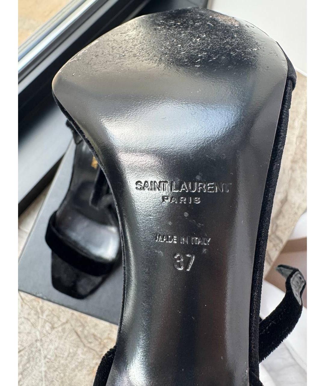 SAINT LAURENT Черные бархатные босоножки, фото 5