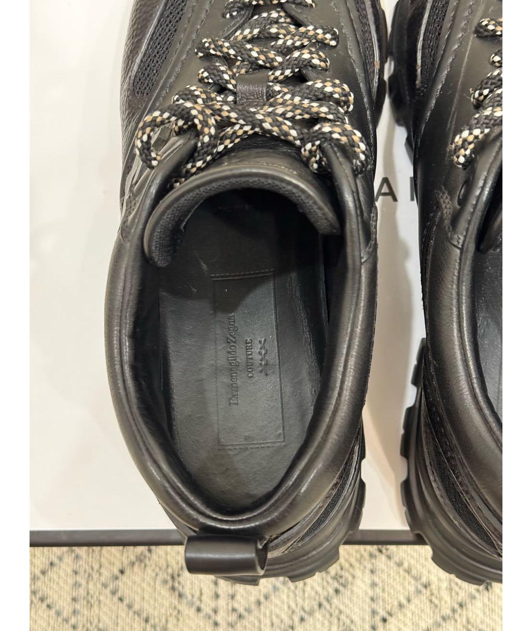 ERMENEGILDO ZEGNA XXX Черные кожаные низкие ботинки, фото 8