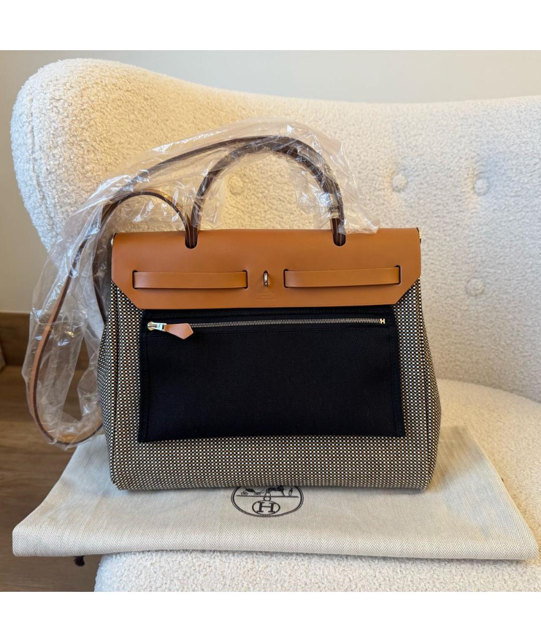 HERMES Коричневая тканевая сумка через плечо, фото 3