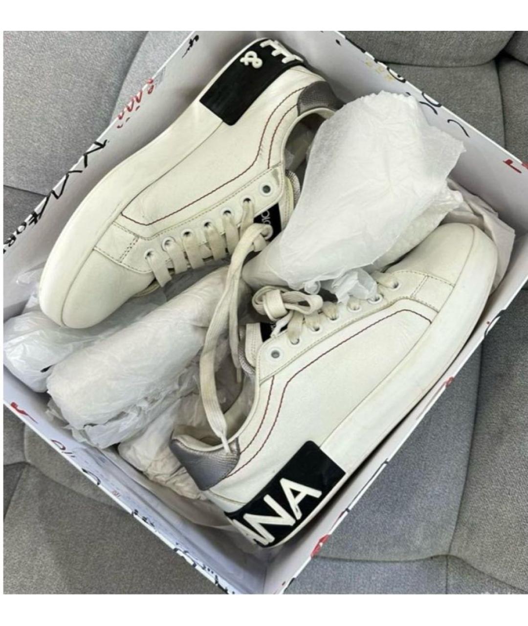 DOLCE&GABBANA Белые кожаные кеды, фото 2