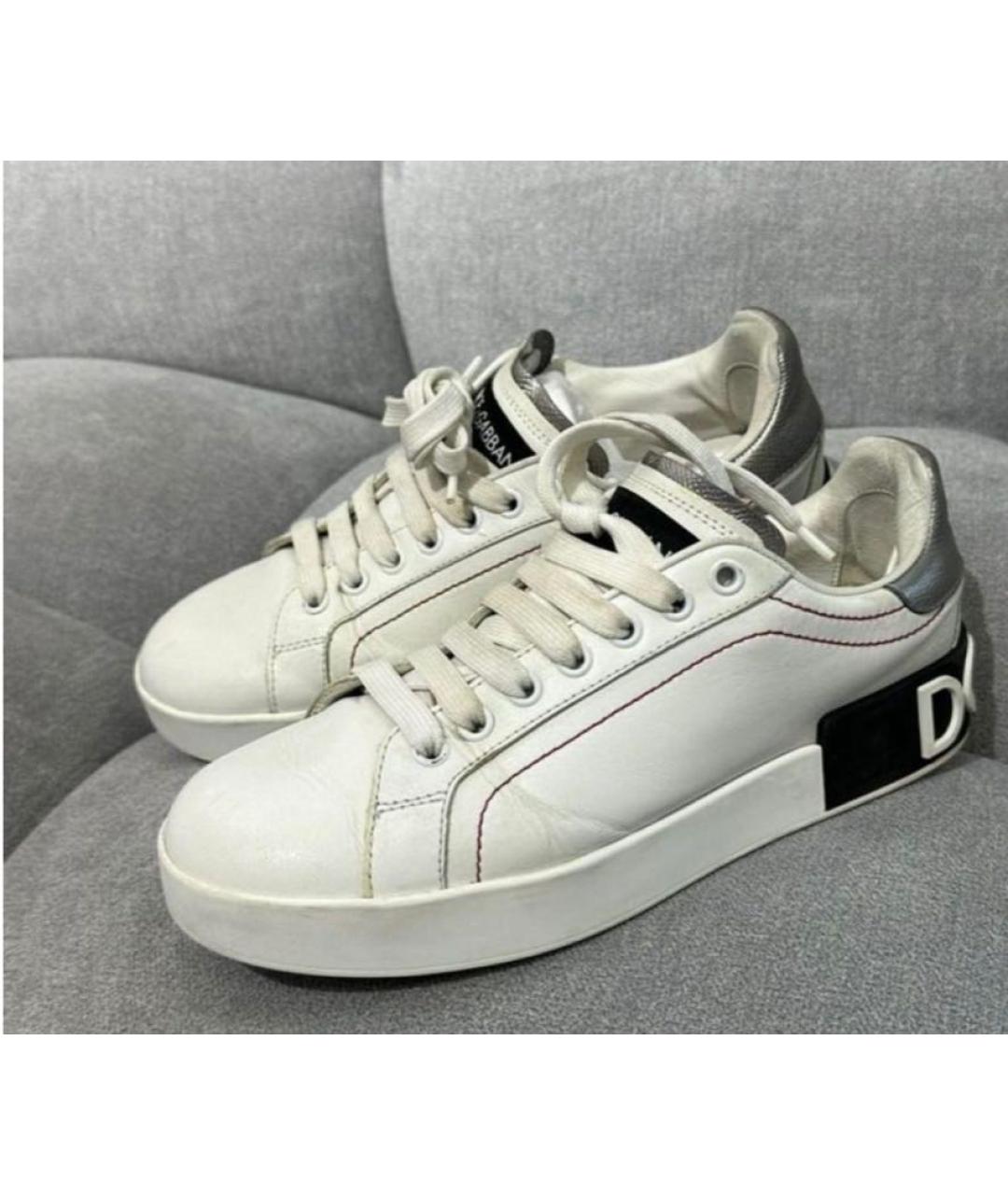 DOLCE&GABBANA Белые кожаные кеды, фото 3