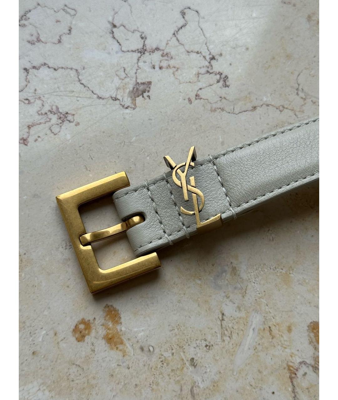 SAINT LAURENT Бежевый кожаный ремень, фото 2
