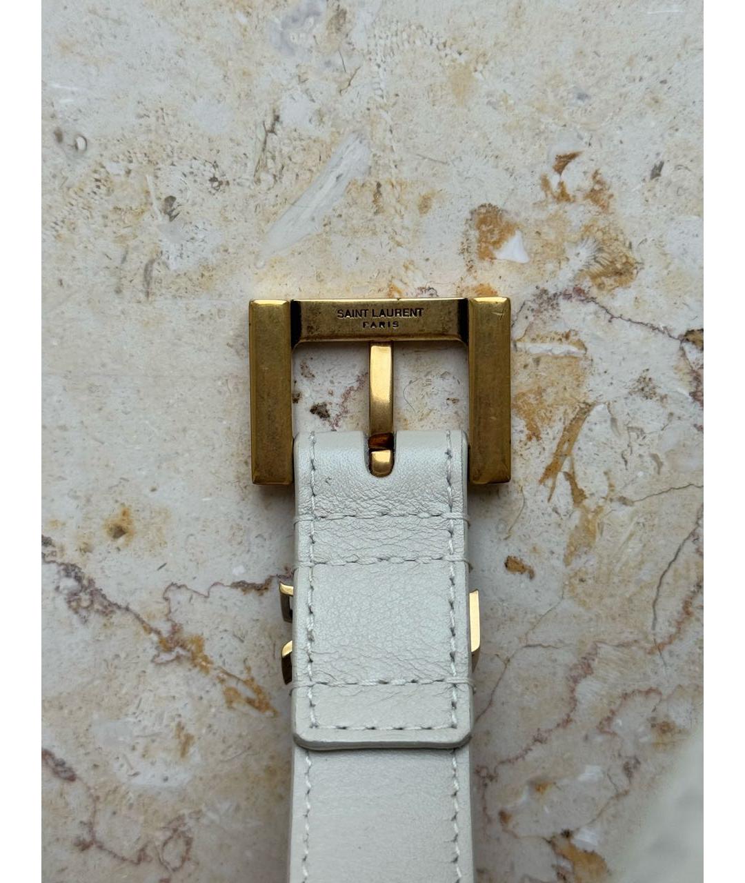 SAINT LAURENT Бежевый кожаный ремень, фото 3