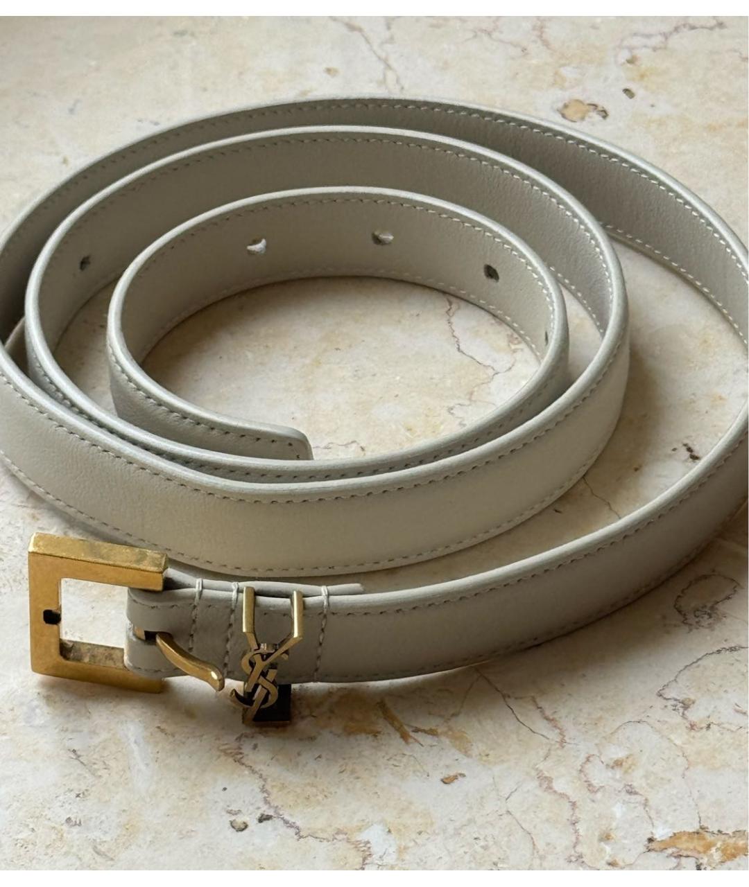 SAINT LAURENT Бежевый кожаный ремень, фото 6