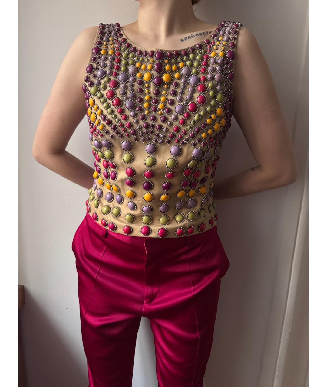 ALBERTA FERRETTI Мульти шелковая майка, фото 3