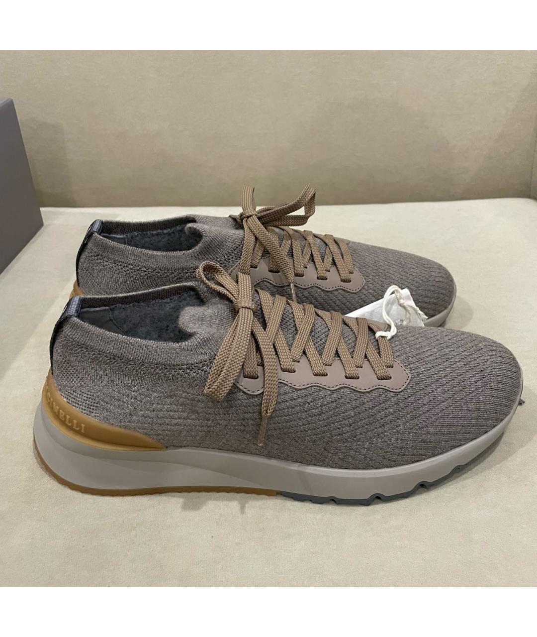 BRUNELLO CUCINELLI Бежевые текстильные низкие кроссовки / кеды, фото 7